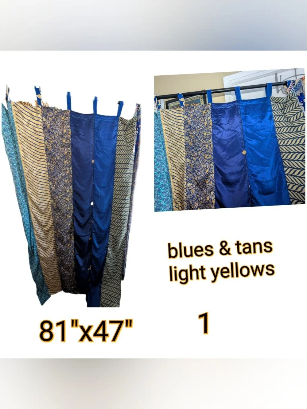 Set Of 6 Beautiful Upcycled Sari FabricCurtains by Mexicali Blues